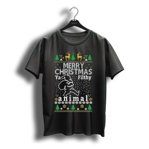 Merry Christmas Ya Filthy Animal Ugly Sweater Santa Reindeer Snowflakes T-Shirt