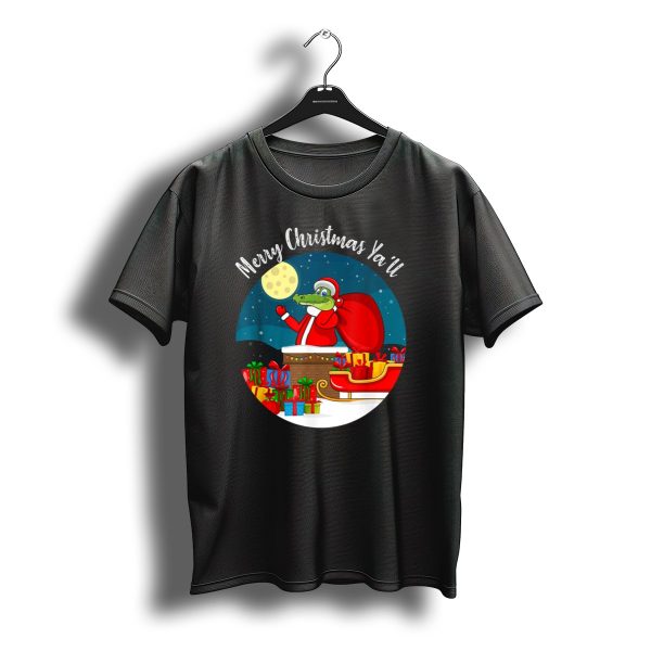Merry Christmas YaLl Alligator Santa With Presents In Sleigh T Shirt t shirt 1
