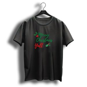 Merry Christmas Yall Holly Berry Festive Text T Shirt