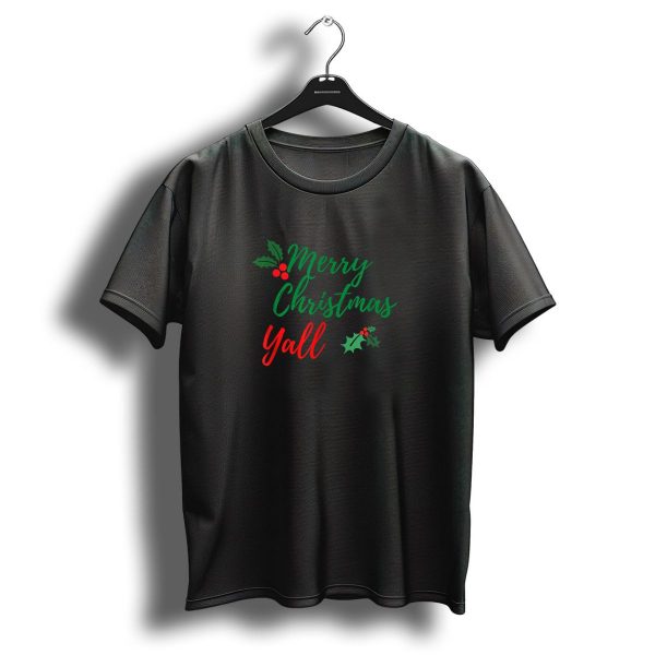 Merry Christmas Yall Holly Berry Festive Text T Shirt 1 t shirt 1