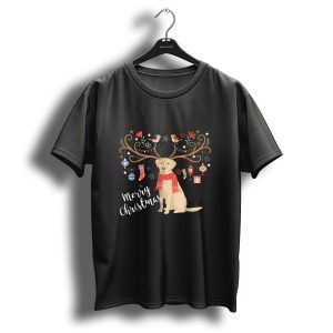 Merry Christmas Yellow Labrador Retriever With Festive Antlers And Ornaments T Shirt