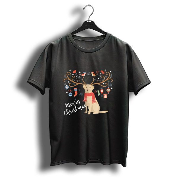 Merry Christmas Yellow Labrador Retriever With Festive Antlers And Ornaments T Shirt 1 t shirt 1
