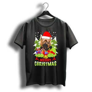Merry Christmas Yorkshire Terrier Santa Hat With Gifts And Trees T Shirt