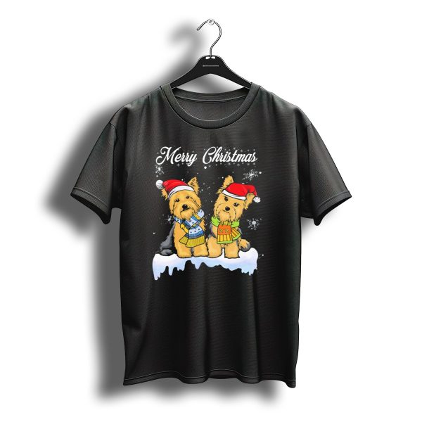 Merry Christmas Yorkshire Terrier Santa Hats And Scarves T Shirt t shirt 1
