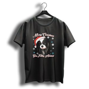 Merry Christmas You Filthy Animal Cavalier King Santa Hat Snowflakes T Shirt