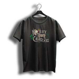 Merry Christmas Zombie Reindeer With Santa Hat And Holly T-Shirt