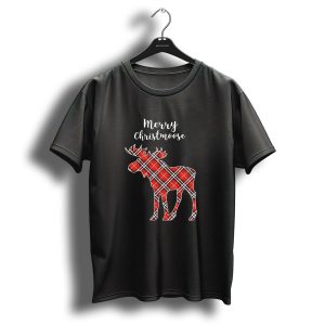 Merry Christmoose Funny Christmas Moose Plaid T-Shirt