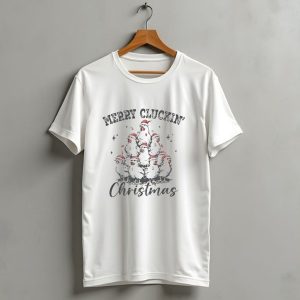 Merry Cluckin Christmas Chicken Santa Hat Festive Stack T Shirt 1