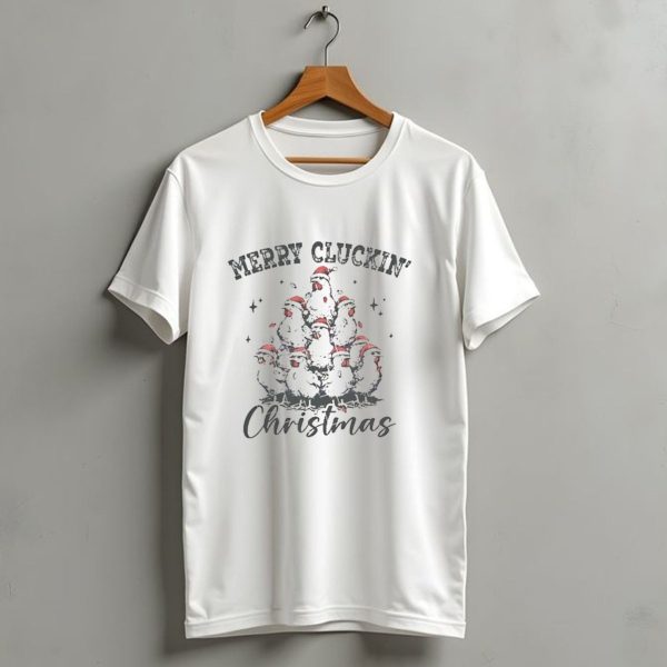 Merry Cluckin Christmas Chicken Santa Hat Festive Stack T Shirt 1 t shirt 1