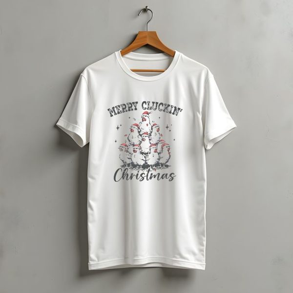 Merry Cluckin Christmas Chicken Santa Hat Festive Stack T Shirt t shirt 1