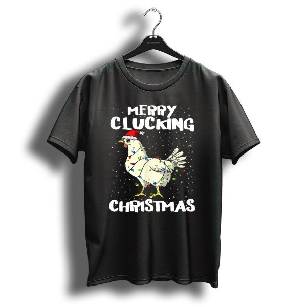 Merry Clucking Christmas Chicken Santa Hat Lights T Shirt 1 t shirt 1