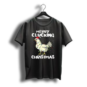 Merry Clucking Christmas Chicken Santa Hat Lights T-Shirt