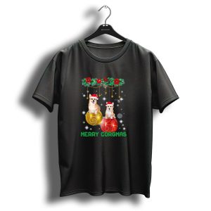 Merry Corgmas Corgi Dogs With Santa Hats On Christmas Ornaments T Shirt