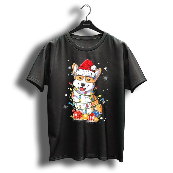 Merry Corgmas Xmas Tree Santa Corgi Wrapped In Christmas Lights And Ornaments T Shirt 1 t shirt 1