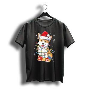 Merry Corgmas Xmas Tree Santa Corgi Wrapped In Christmas Lights And T-Shirt