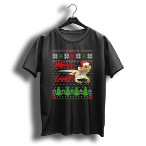 Merry Crickets Christmas Bearded Dragon Santa Hat Ugly T Shirt