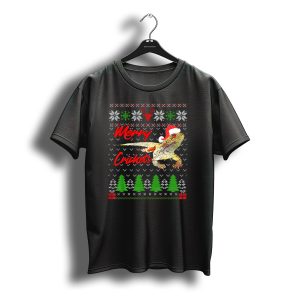 Merry Crickets Christmas Bearded Dragon Santa Hat Ugly T-Shirt