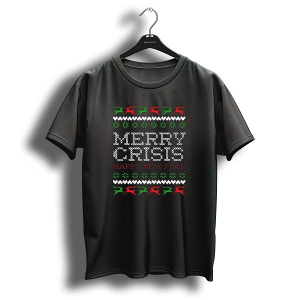 Merry Crisis Happy New Fear Ugly Christmas Sweater Style Cross Stitch Reindeer T Shirt 1 t shirt 1