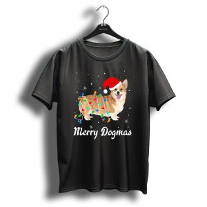 Merry Dogmas Christmas Corgi With Santa Hat And Festive Lights T Shirt