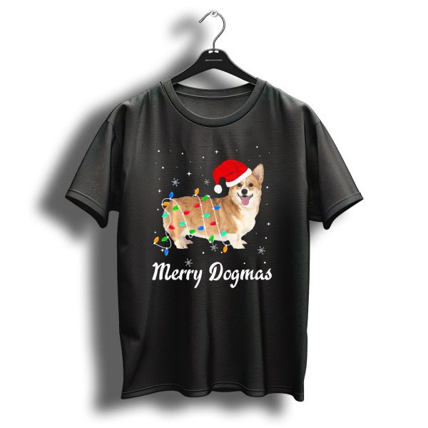 Merry Dogmas Christmas Corgi With Santa Hat And Festive Lights T Shirt 1 t shirt 1