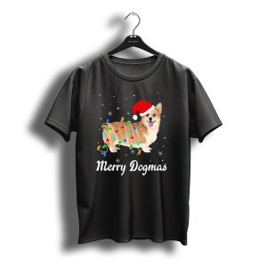 Merry Dogmas Christmas Corgi With Santa Hat And Festive Lights T-Shirt