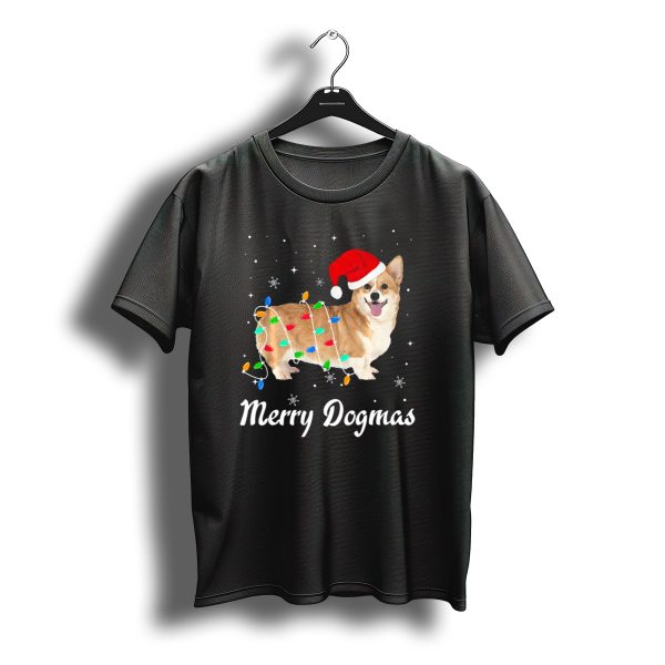 Merry Dogmas Christmas Corgi With Santa Hat And Festive Lights T Shirt t shirt 1