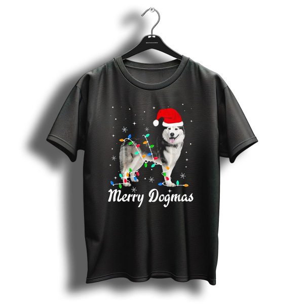 Merry Dogmas Christmas Lights Siberian Husky With Santa Hat T Shirt 1 t shirt 1