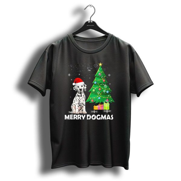 Merry Dogmas Dalmatian With Santa Hat And Christmas Tree T Shirt 1 t shirt 1