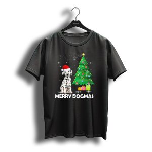 Merry Dogmas Dalmatian With Santa Hat And Christmas Tree T-Shirt
