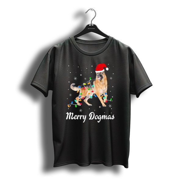 Merry Dogmas German Shepherd Christmas Lights Santa Hat T Shirt t shirt 1