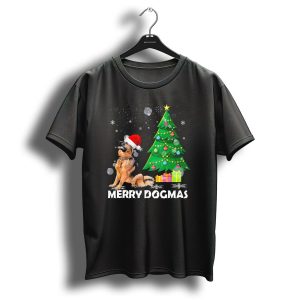 Merry Dogmas German Shepherd Christmas Tree Santa Hat T Shirt