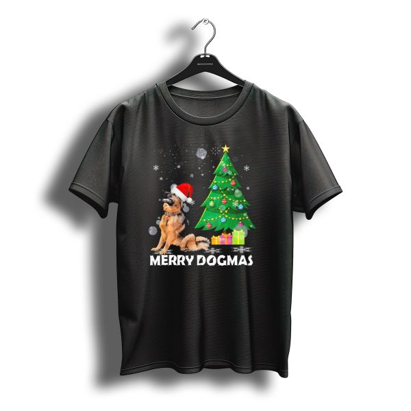 Merry Dogmas German Shepherd Christmas Tree Santa Hat T Shirt t shirt 1