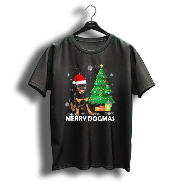 Merry Dogmas Rottweiler Santa Hat Christmas Tree Winter Holiday T Shirt 1 t shirt 1