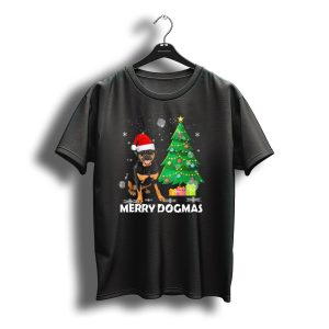 Merry Dogmas Rottweiler Santa Hat Christmas Tree Winter Holiday T-Shirt