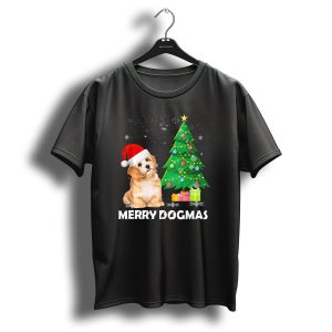 Merry Dogmas Shih Tzu With Santa Hat By Christmas Tree T Shirt