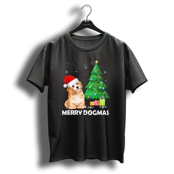 Merry Dogmas Shih Tzu With Santa Hat By Christmas Tree T Shirt 1 t shirt 1