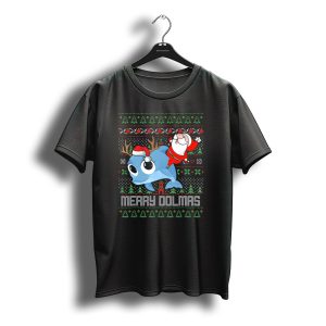 Merry Dolmas Santa Riding Dolphin Ugly Sweater Christmas T-Shirt
