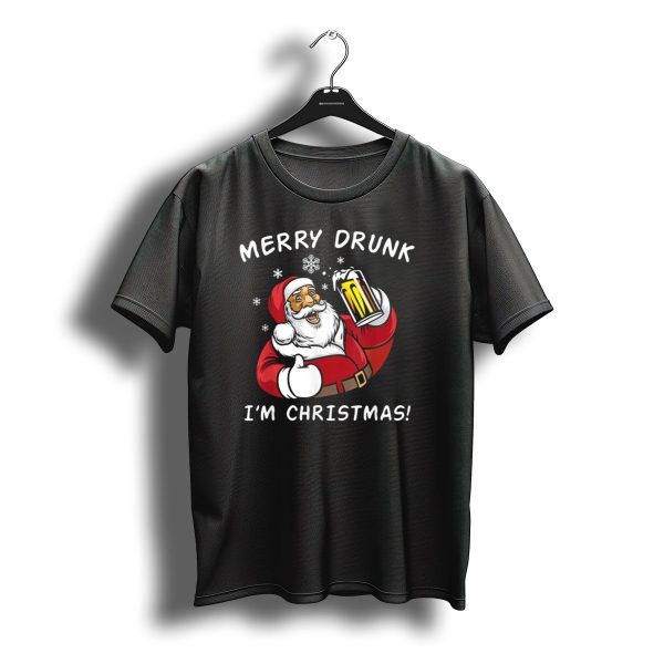 Merry Drunk Im Christmas Santa Drink Beer With Snowflakes T Shirt t shirt 1