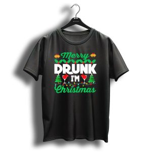Merry Drunk I'm Christmas Wine Bells Lights Trees T Shirt