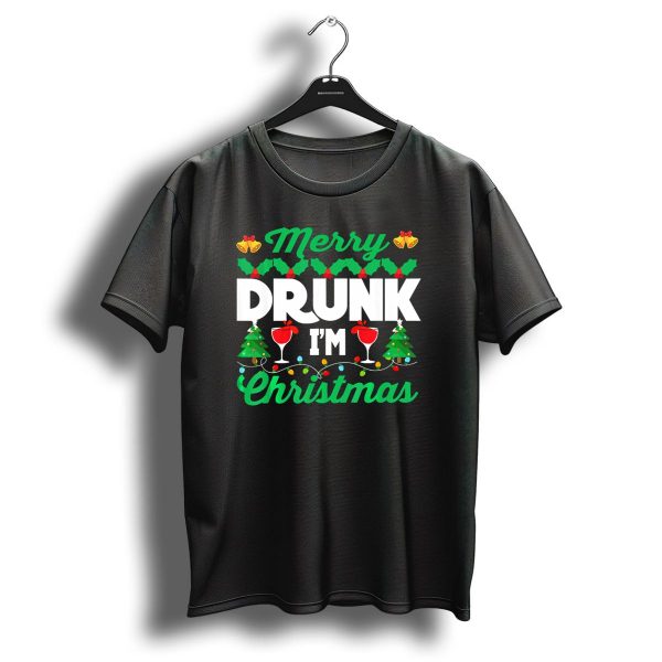 Merry Drunk Im Christmas Wine Bells Lights Trees T Shirt 1 t shirt 1
