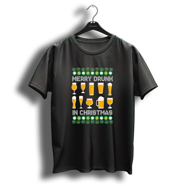 Merry Drunk In Christmas Beer Glasses Festive Holiday Cheers T Shirt 1 t shirt 1