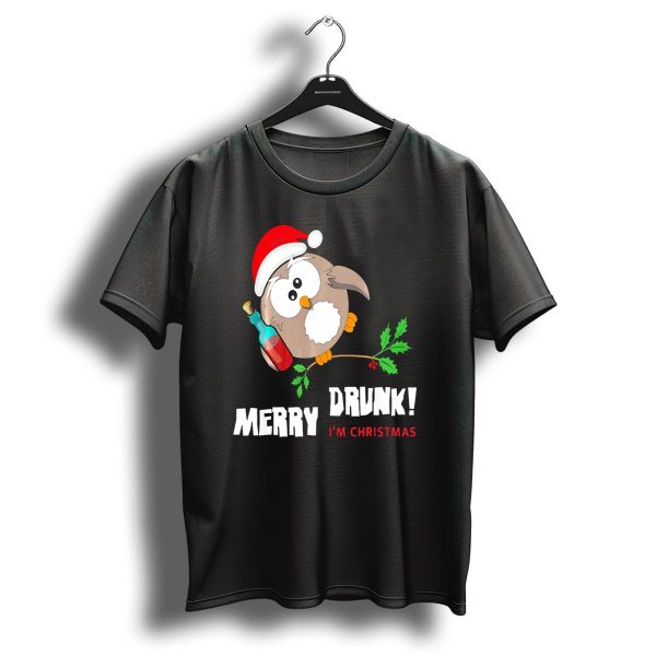 Merry Drunk Owl IM Christmas Santa Hat Beer Party T Shirt 1 t shirt 1