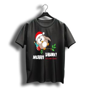 Merry Drunk Owl I'M Christmas Santa Hat Beer Party T-Shirt