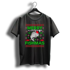 Merry Fishmas Santa Hat Fish Christmas Fishing Ugly T Shirt