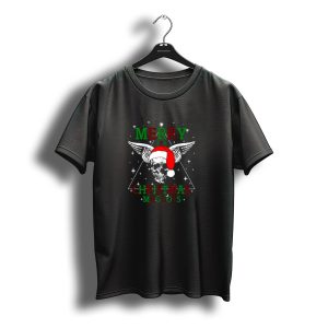 Merry Fkn Christmas Maggots Skull Santa Hat Winged Star Triangle T-Shirt