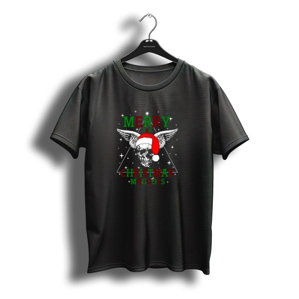 Merry Fkn Christmas Maggots Skull Santa Hat Winged Star Triangle T Shirt t shirt 1
