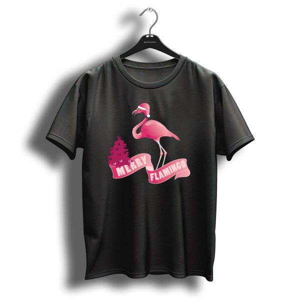 Merry Flamingo Christmas Santa Hat Pink Tree T Shirt 1 t shirt 1