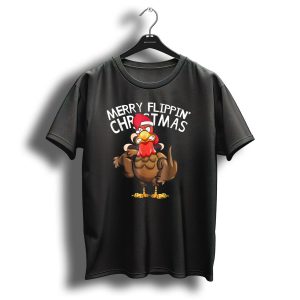 Merry Flippin Christmas Funny Turkey Santa Hat T-Shirt