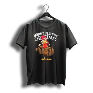 Merry Flippin' Christmas Funny Turkey Santa Hat T-Shirt