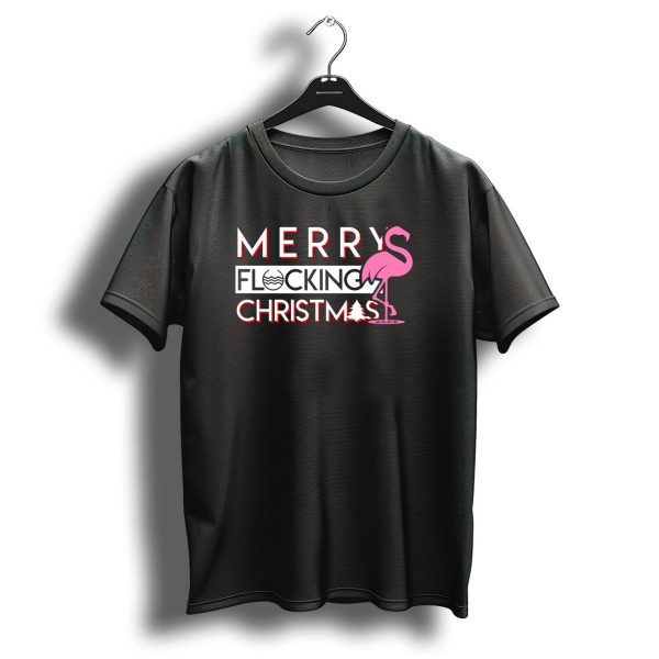 Merry Flocking Christmas Flamingo With Festive Tree And Water Waves T Shirt 1 t shirt 1